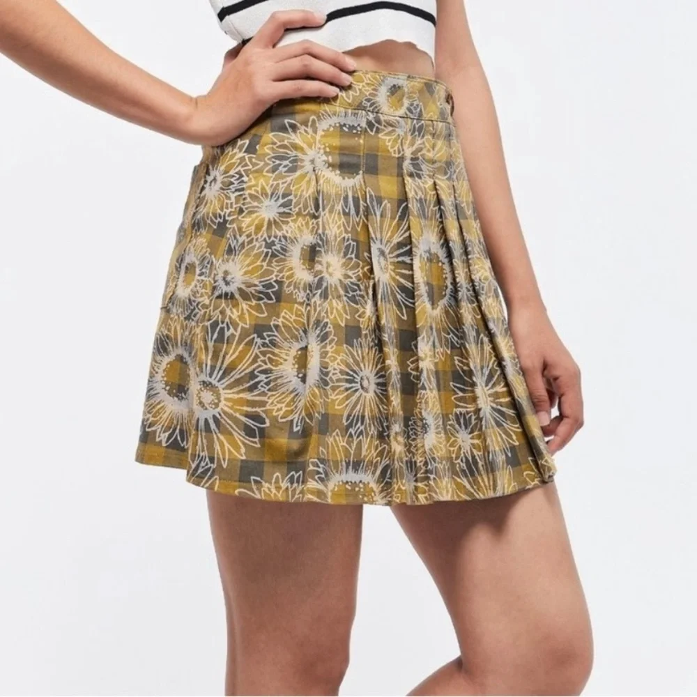 Urban Outfitters | Boho Dark Academia Pleated Plaid Floral Mini Wrap Front Skirt - Picture 16 of 16